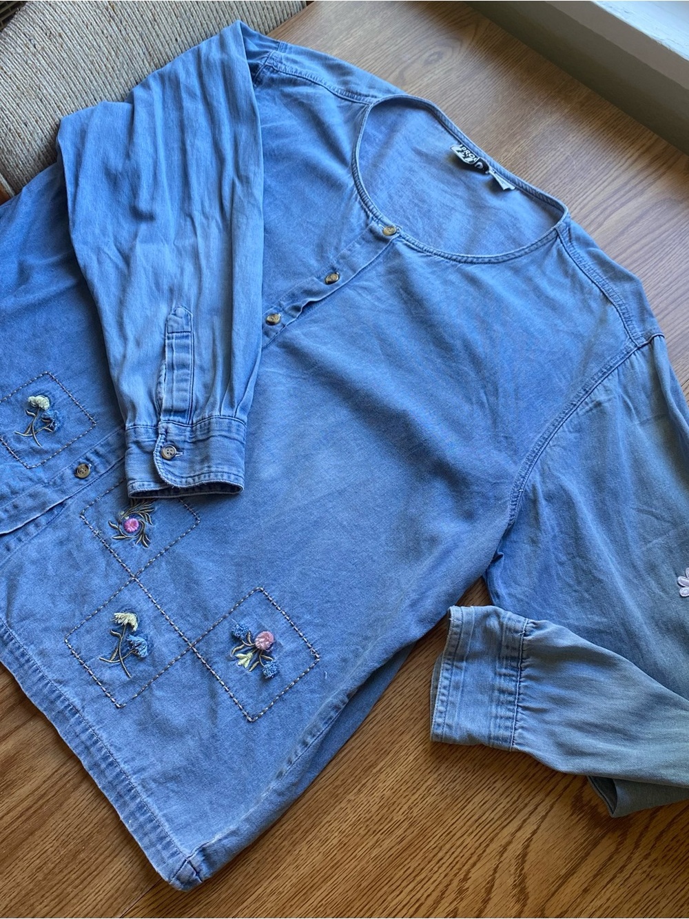 Vintage 90’s Proudly Plus Embroidered Denim Shirt Blouse 3X